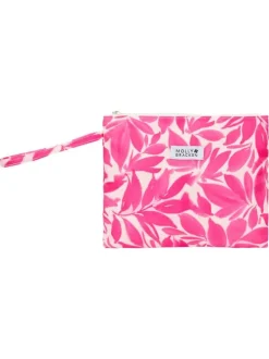 Pochette rose à motifs avec une fermeture zippée et une languette intégrée