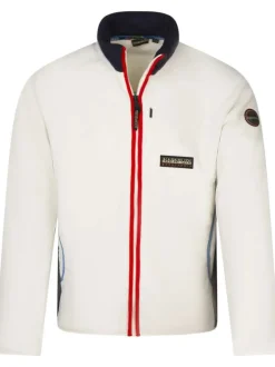 Polaire zippée écrue unie avec une coupe droite et un col montant