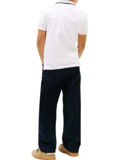 Polo en coton blanc à coupe droite pourvu d'un col à revers boutonné