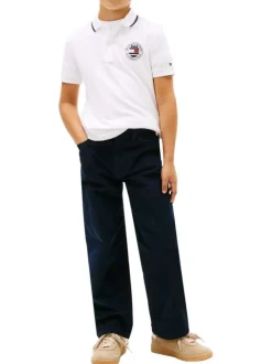 Polo en coton blanc à coupe droite pourvu d'un col à revers boutonné