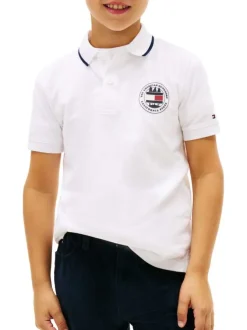 Polo en coton blanc à coupe droite pourvu d'un col à revers boutonné