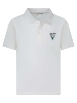 Polo en coton blanc à coupe ajustée pourvu d'un col boutonné