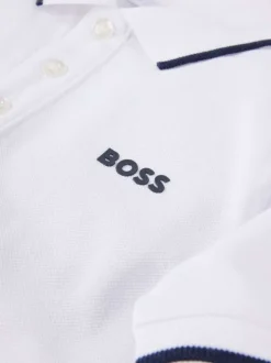 Polo en coton blanc en maille piquée à coupe droite avec logo bleu marine