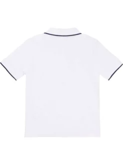 Polo en coton blanc en maille piquée à coupe droite avec logo bleu marine