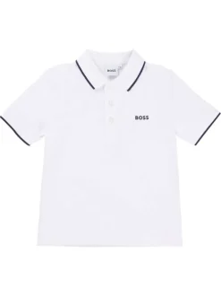 Polo en coton blanc en maille piquée à coupe droite avec logo bleu marine
