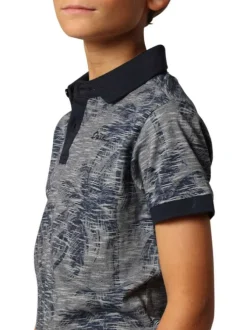 Polo en coton bleu marine rayé à imprimé palmiers avec une coupe droite