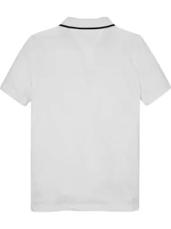 Polo en coton régénératif blanc uni à coupe droite et col polo avec liseré noir