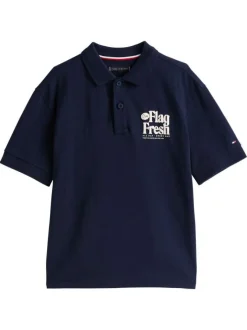 Polo en coton régénératif marine à imprimé avec une coupe droite et boutons