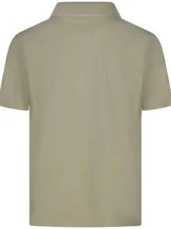 Polo en coton sable uni avec des manches courtes et un col boutonné caché