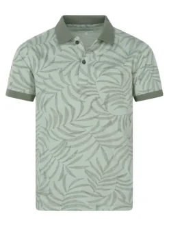 Polo en coton vert à motifs avec une coupe droite et des revers en bord-côte