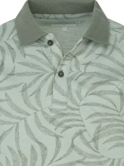 Polo en coton vert à motifs avec une coupe droite et des revers en bord-côte