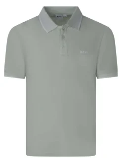 Polo en coton vert d'eau pourvu d'un col boutonné et de manches courtes