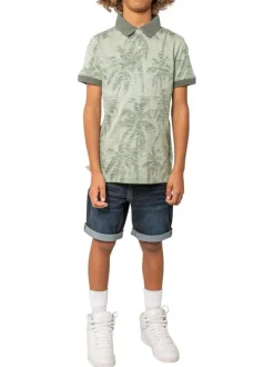Polo en coton vert d'eau tropical pourvu d'une coupe droite et d'un col polo