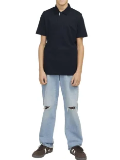Polo marine uni à coupe droite avec col boutonné et à manches courtes