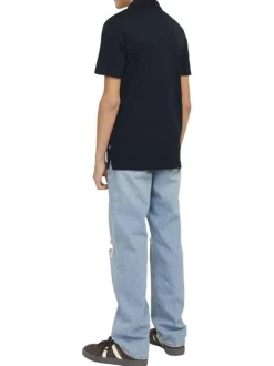 Polo marine uni à coupe droite avec col boutonné et à manches courtes
