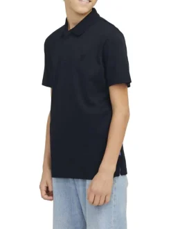 Polo marine uni à coupe droite avec col boutonné et à manches courtes
