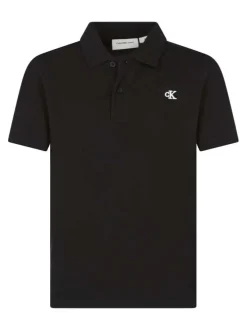 Polo noir uni en coton mélangé avec une coupe droite et un col à revers