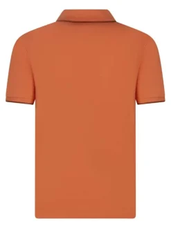 Polo orange uni à coupe droite, col polo avec liseré brun et à manches courtes