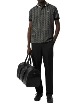 Polo anthracite fantaisie avec un col boutonné et des manches courtes