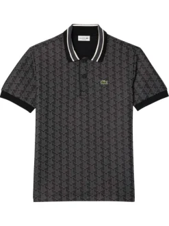 Polo anthracite fantaisie avec un col boutonné et des manches courtes