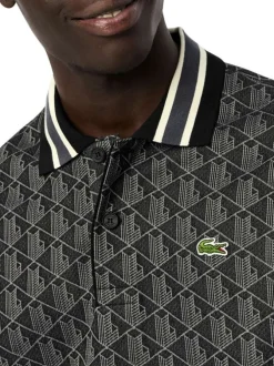 Polo anthracite fantaisie avec un col boutonné et des manches courtes