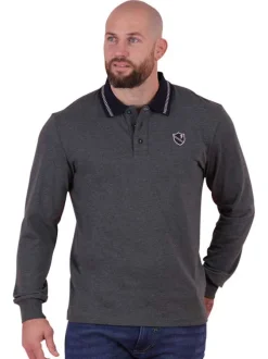 Polo anthracite uni avec une coupe droite un col à revers et des manches longues