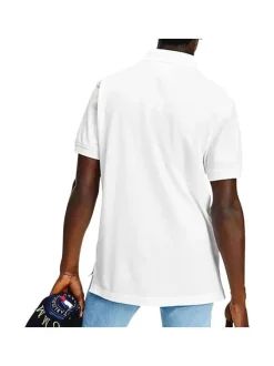 Polo blanc en coton biologique maille piquée à col boutonné et manches courtes