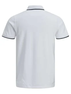 Polo blanc uni en coton avec une coupe droite avec liseré noir sur le col et les manches