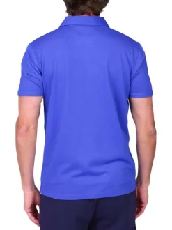 Polo bleu à coupe droite pourvu d'un col à revers et de manches courtes