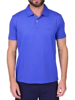 Polo bleu à coupe droite pourvu d'un col à revers et de manches courtes