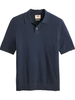 Polo bleu marine uni à coupe droite et à col fermé par deux boutons
