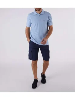 Polo bleu uni en coton régular à manches courtes