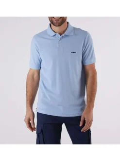 Polo bleu uni en coton régular à manches courtes