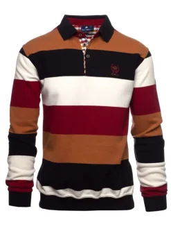 Polo bordeaux à rayures avec une coupe droite et des manches longues