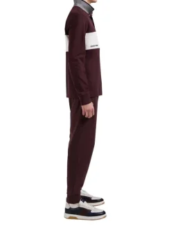 Polo bordeaux uni à coupe droite, col boutonné et à manches longues