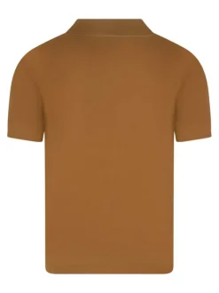 Polo camel uni avec un col boutonné à revers et des manches courtes