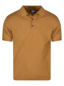 Polo camel uni avec un col boutonné à revers et des manches courtes