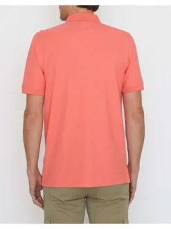 Polo corail en coton uni coupe droite à col boutonné et manches courtes