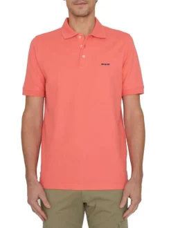 Polo corail en coton uni coupe droite à col boutonné et manches courtes