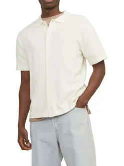 Polo écru uni coupe droite col français et à manches courtes