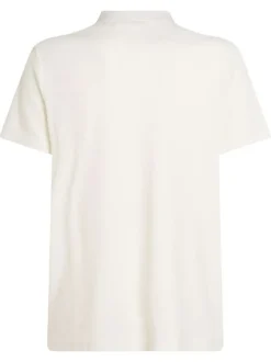 Polo écru uni en coton mélangé fermé par deux boutons avec une coupe ajustée