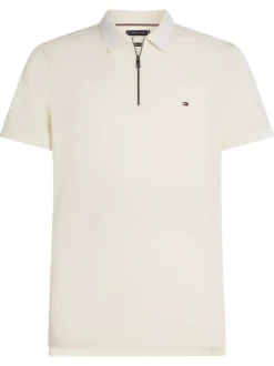 Polo en better coton initiative beige uni à coupe droite et à col zippé