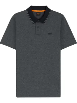 Polo en coton anthracite à coupe droite pourvu d'un col boutonné