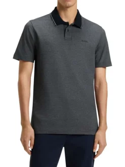 Polo en coton anthracite à coupe droite pourvu d'un col boutonné