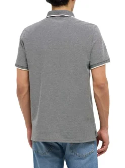 Polo en coton anthracite uni pourvu d'un col boutonné et d'une coupe droite