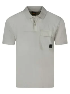 Polo en coton beige bi-matière avec une coupe droite et un col à rabats