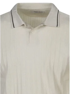 Polo en coton beige à coupe droite pourvu d'un col côtelé boutonné