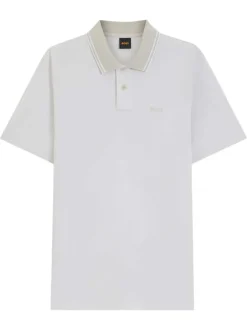 Polo en coton beige à coupe droite pourvu d'un col côtelé boutonné