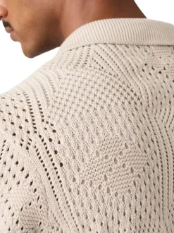 Polo en coton beige à coupe droite pourvu d'un col à revers côtelé
