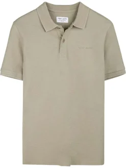 Polo en coton beige à coupe droite pourvu d'un col à revers texturé